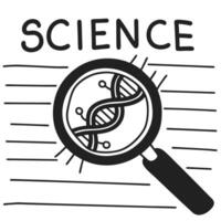 Magnifying glass focused on dna strand illustrates science exploration and discovery vector