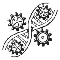 Dna and technology fusion intertwined gears representing genetic engineering and innovation vector