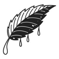 Feather with raindrops elegant black and white ink illustration vector