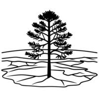 Lone tree silhouette on landscape, peaceful nature and isolation scene vector