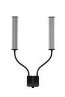 A professional LED light panel with dual adjustable arms and a polished black frame, designed for adaptable studio and lighting setups, isolated against a white backdrop. photo