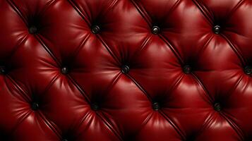 Elegant deep red leather design featuring classic tufting, perfectly spaced buttons, and a smooth, glossy texture exuding opulence. photo