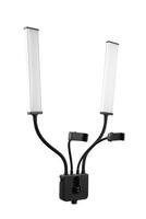 Dual LED light setup with flexible arms and adjustable clamps, ideal for professional photography and recording. photo