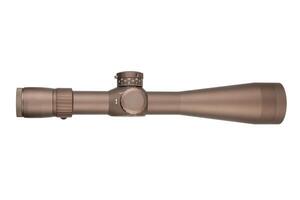 A professional-grade rifle scope with a matte brown body and precision dials, built for shooters and hunters, isolated on a white surface. photo