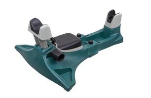 A green and gray adjustable shooting rest, built for firearm stability, perfect for accurate shooting, isolated on a white background. photo