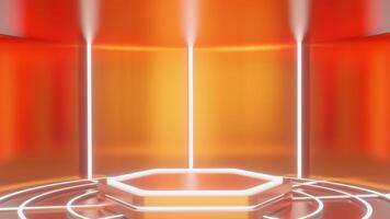 3D empty product display podium with orange studio futuristic background for product promotion flash sale and discount video
