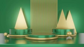 3d rendering of minimal scene of green background with podium beauty ads and healthy promotion video