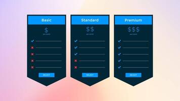 Basic, Premium, and Standard Package Animation with Pricing and Features video