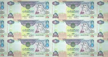 Banknotes of fifty libyan dinars of Libya rolling on screen, cash money, loop video