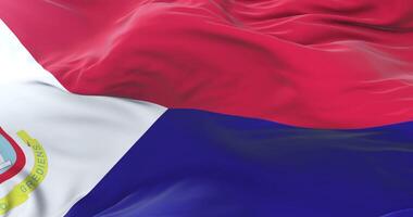 Sint Maarten flag waving at wind in slow with blue sky, loop video