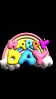 Happy Day inflated 3d text animation isolated with transparent background video