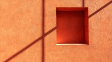 Minimalist wall design featuring an orange square and intriguing shadows. photo