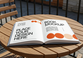 open book mockup with scene on table psd
