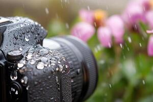 A camera with raindrops on it photo