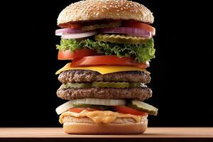 A large hamburger with many different toppings photo