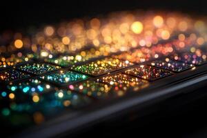 A close up of a keyboard with colorful lights photo
