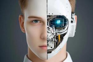 The face of a man with a robot head photo