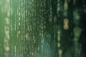 Binary code background with green and gold background photo