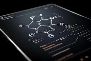 A tablet with a chemical diagram on it photo