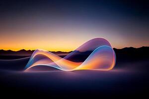 A colorful wave of light is shown in the desert photo