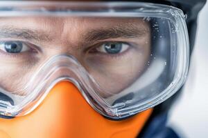 A man wearing a helmet and goggles photo