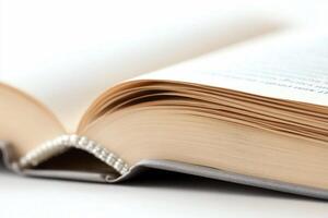 An open book with a white background photo