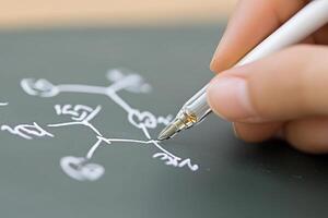 A hand drawing a molecular structure on a blackboard photo