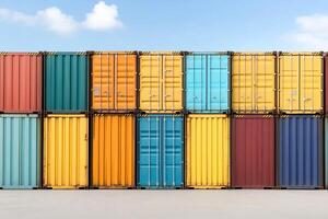 A row of colorful shipping containers photo