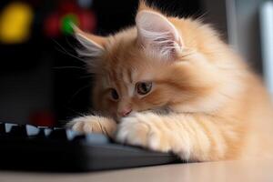 A cat is playing with a keyboard photo