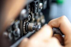 A person is working on a machine with a screw photo