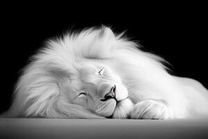 A white lion is sleeping on a black background photo