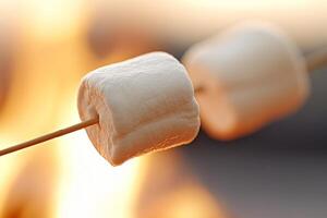 Marshmallows on a stick over a fire photo