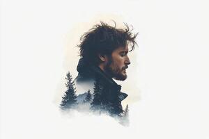 A man with a beard and a forest in the background photo