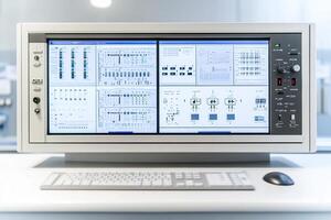 A computer monitor with multiple screens on it photo