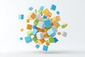 3d rendering of colorful cubes flying in the air photo