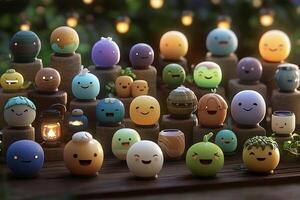 A group of colorful eggs with faces on them photo