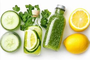 Cucumber, lemon and cucumber juice photo
