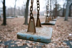 A swing set with rusty chains hanging from it photo
