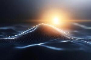 A wave of light is shining over a dark background photo