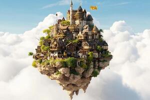 An island with a castle floating in the sky photo