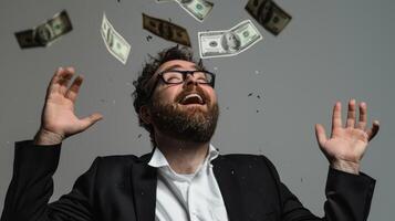 The ecstatic businessman rejoicing photo