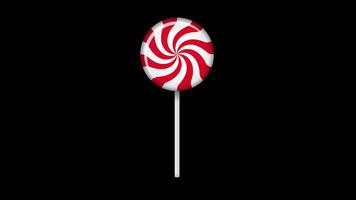 Lollipop on stick animation. Sweet candy animation. Animation for new years day, winter holiday, dessert, new years event. Transparent background with alpha channel.. video