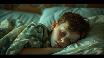 The sleeping child in bed photo