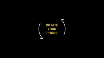 drehen Ihre Telefon zu Landschaft Orientierung. drehen Ihre Gerät von Vertikale zu horizontal. Gelb Text mit Weiß Pfeile auf schwarz Hintergrund zum Sozial Medien video