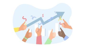Thumbs Up hands over Business Profit Concept Design Background. Success concept. Finance Growing line chart graph. Animation of graphs bars and charts. Stock market abstract finance background video