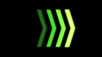 Neon Glowing Green Arrows Pointing to the right on a black background. Seamless loop video