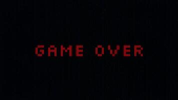 Glowing Red Text Game Over Blinking on Retro Arcade CRT screen. Neon Sign Animation video