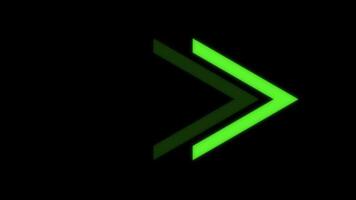 Green arrows on a black background. Looped Neon Lines. Direction Arrow Pointing to the right. Seamless loop video