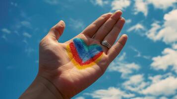 The hand with a colorful heart photo