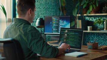 The developer coding at desk photo